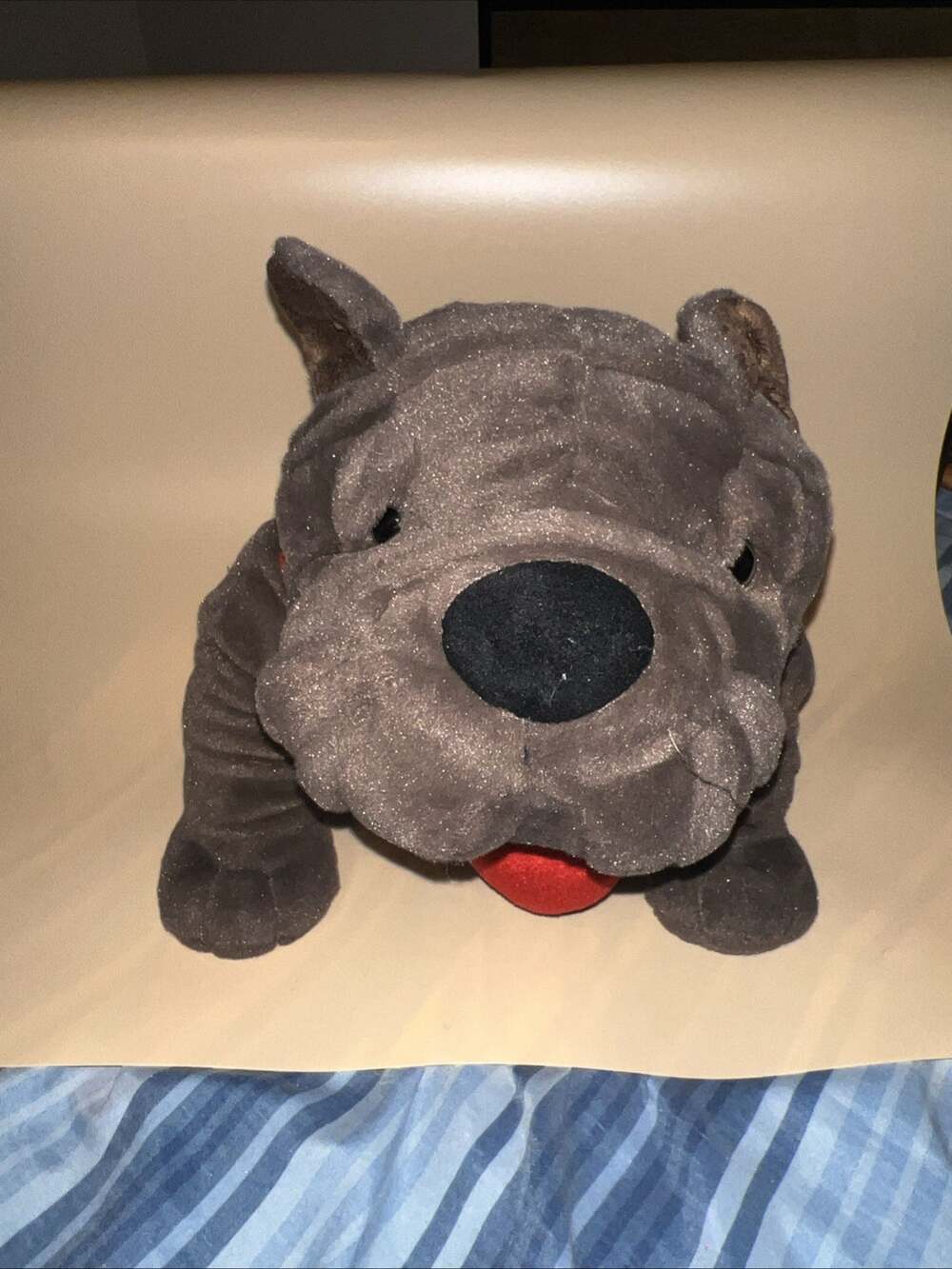 Dan Dee Bull Dog Shar Pei Stuffed Animal Dog 13" Brown Red Collar Heart Plush